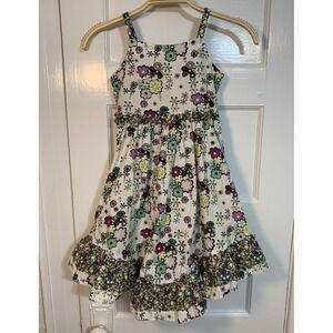 Hanna Andersson Sundress Girls White Floral Ruffle Tiered / Size 110 (US 5)